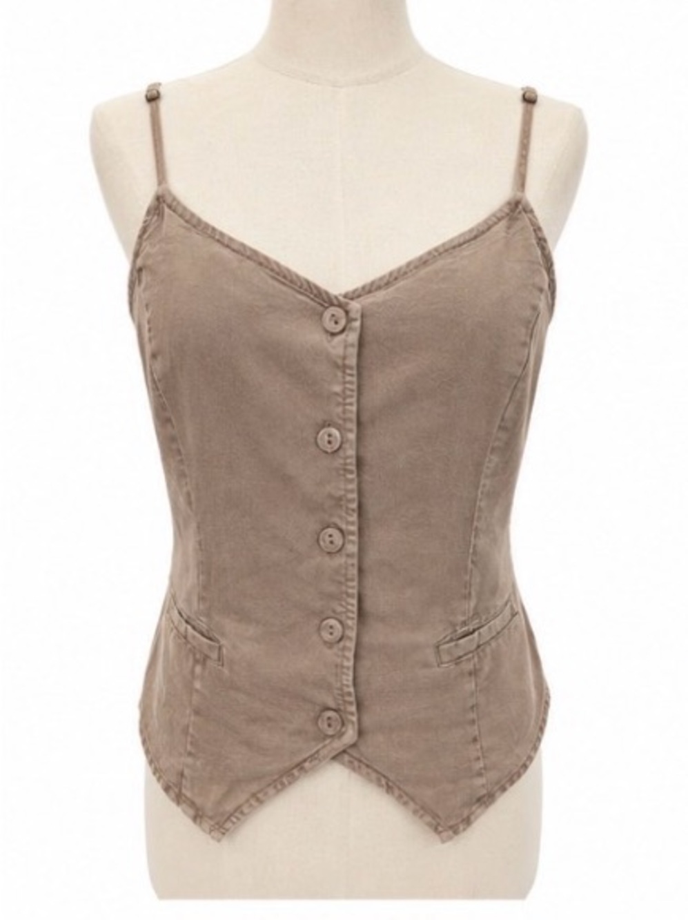 YFB Young Fabulous & Broke 100% Lyocell Taupe Button Front Cami Vest Size Small
